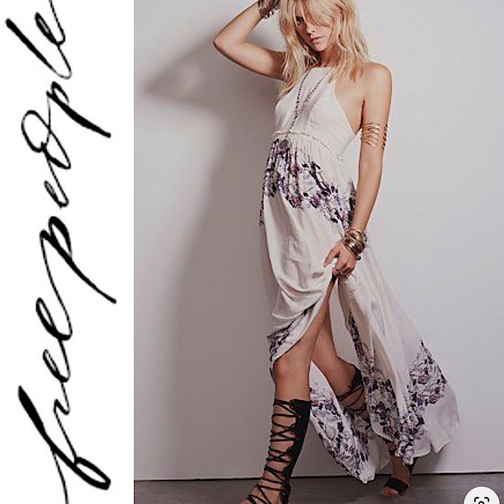 FREE PEOPLE Babydoll Maxi Dress in Cream Combo S Cream Floral Boho Cottagecore - Picture 1 of 13